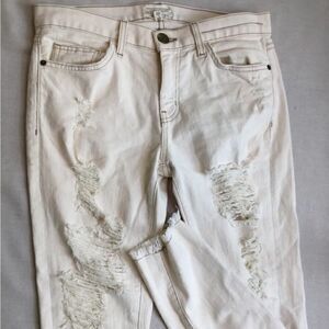 Current/Elliott Distressed Destroyed jeans The Stiletto 28 Raw Hem‎ off white